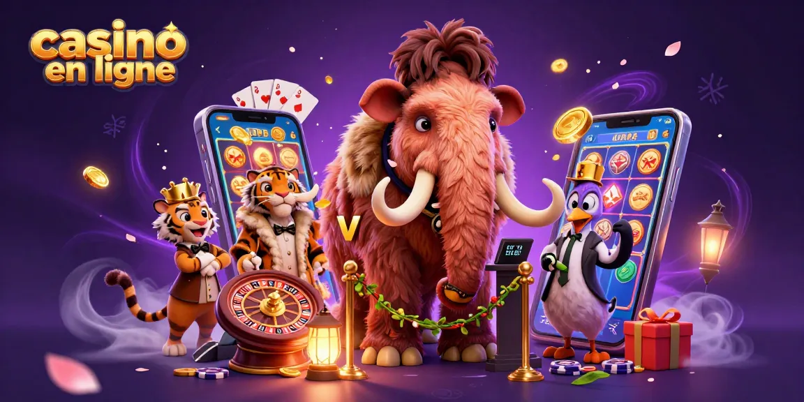 Une illustration dynamique d'un casino en ligne avec des personnages animés, des jeux de casino et des effets lumineux captivants.