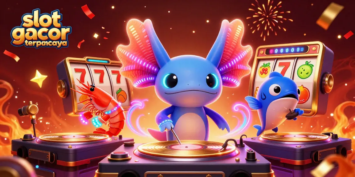 Mainkan slot gacor terpercaya dengan karakter unik dan elemen kasino dalam ilustrasi digital yang ceria.