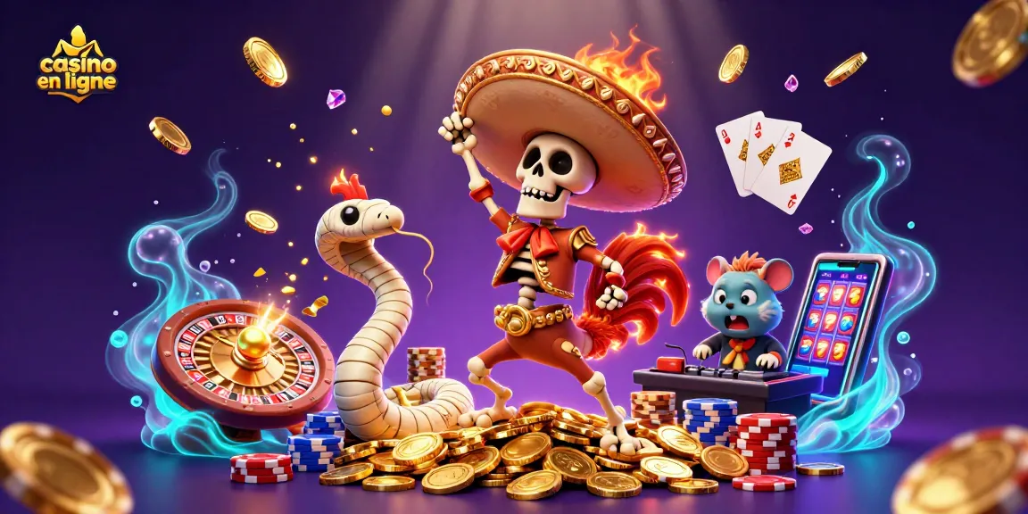 Profitez d'une scène dynamique de casino en ligne avec des personnages uniques dans un décor vibrant.