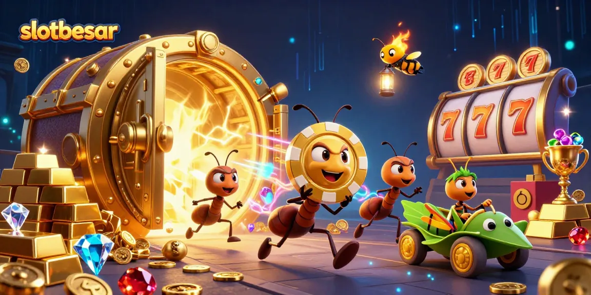 Enjoy thrilling gameplay with slotbesar as ants carry a massive poker chip heist in a dynamic 3D scene.
