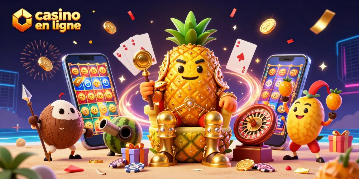 Vivez l'excitation des jeux chez le casino en ligne avec le roi ananas et ses gardes.