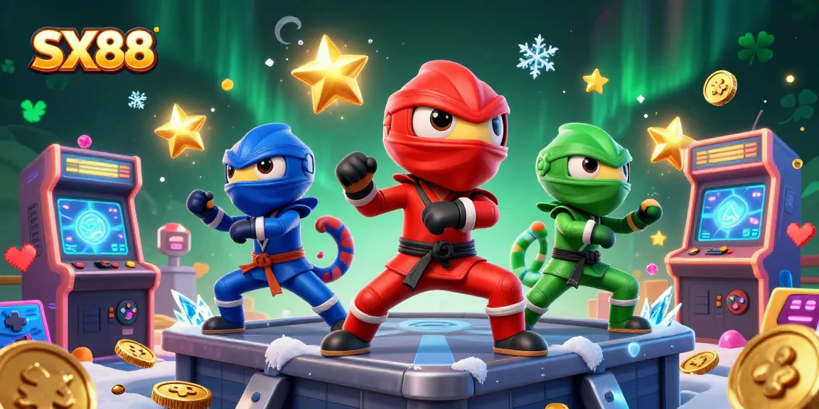 SX88 showcases a dynamic balance of colorful 3D chameleons in martial poses, surrounded by casino gaming excitement.