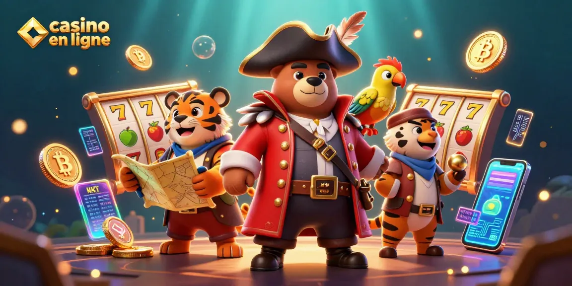 Jouez au casino en ligne avec ce visuel captivant de l'ours capitaine, du tigre premier officier et d'un perroquet.