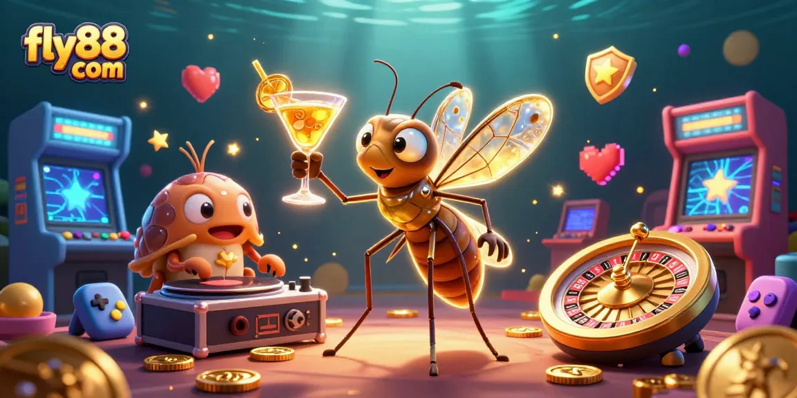 Engage with thrilling games on fly88 com featuring a unique casino mascot and vibrant arcade elements.