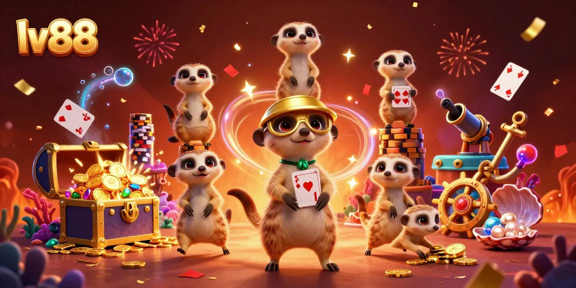Experience excitement at lv88 with meerkats running a lively casino operation amidst vibrant game elements.