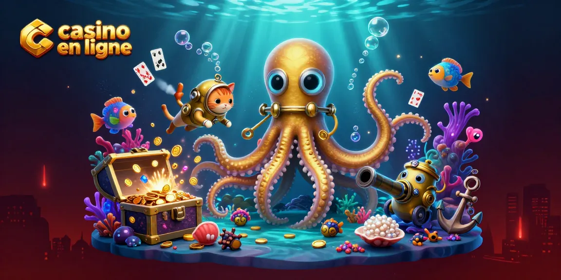 Profitez de jeux de casino en ligne avec un kraken, un chat plongeur et des poissons lumineux.