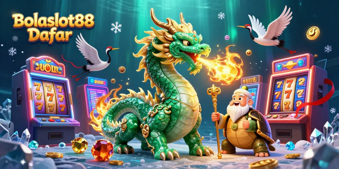 Bolaslot88 Daftar shows players vibrant arcade-style slot machines and illustrative characters in a mystical casino.