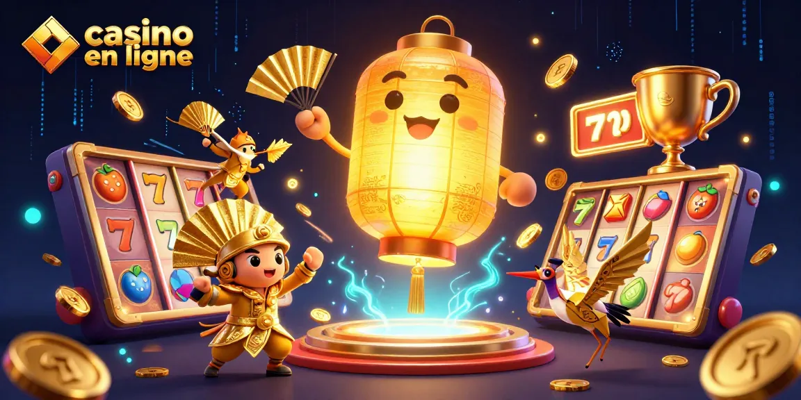 Illustration dynamique de casino en ligne avec un esprit lantern géant et des éléments de jeu captivants.
