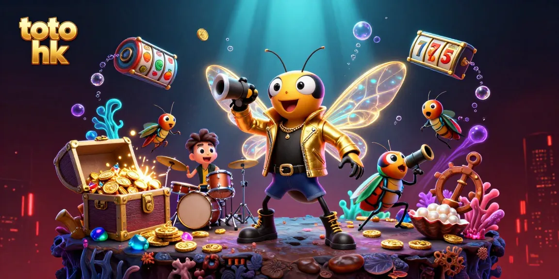 Mencoba toto hk dengan cicada rock star dan elemen kasino yang meriah, penuh koin emas dan simbol slot