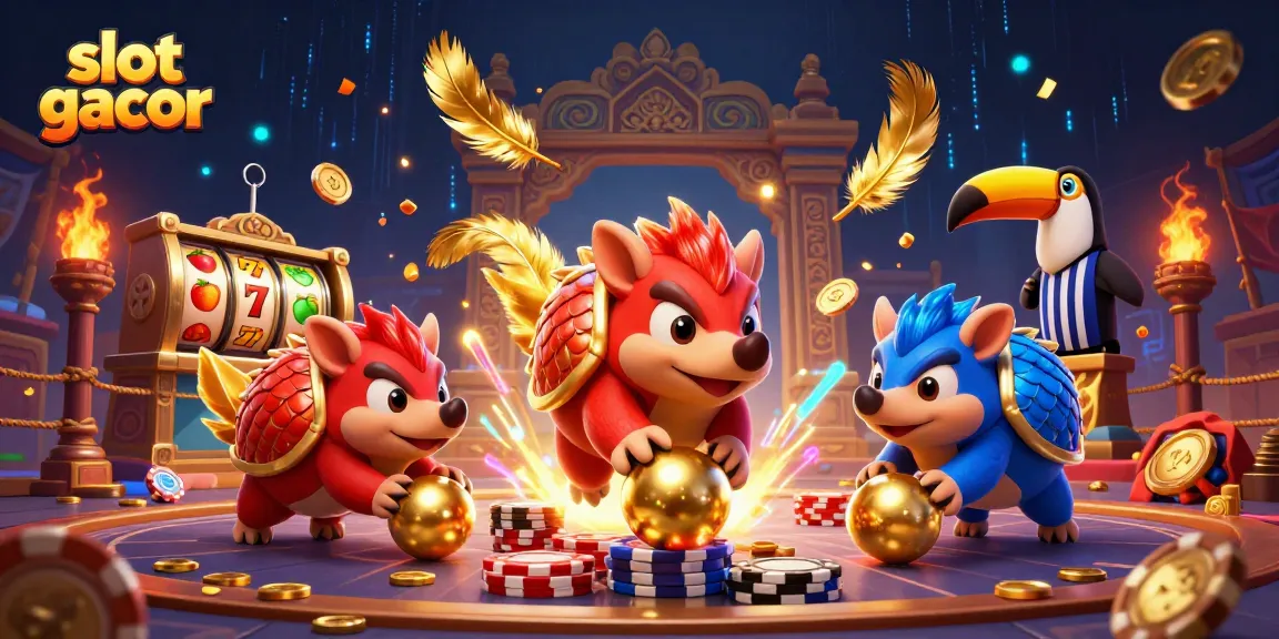 Visual menarik permainan slot gacor dengan pangolin bertarung dan koin emas berserakan.