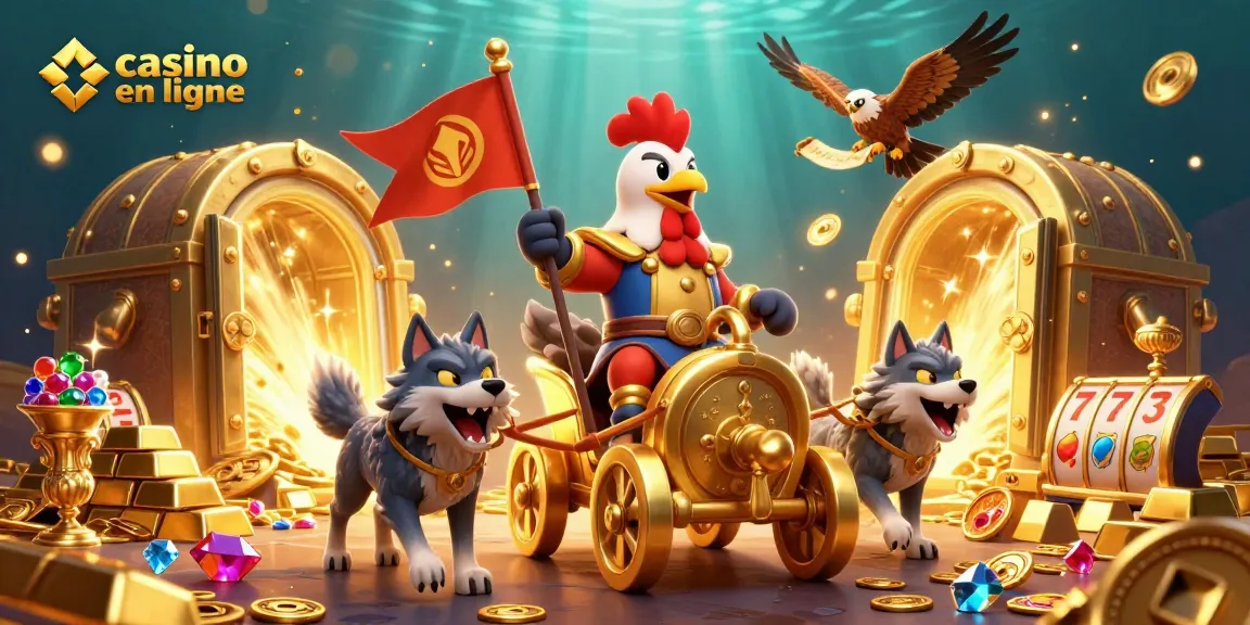 Jouez sur casino en ligne avec des personnages dynamiques, des trésors en or, et des machines à sous.