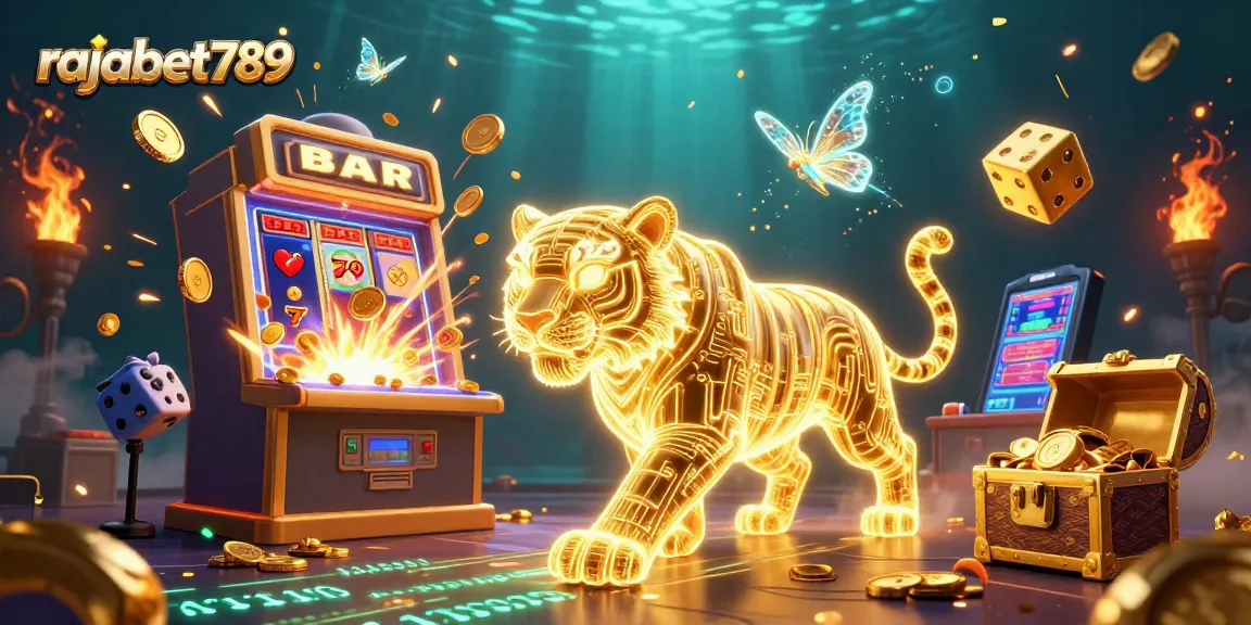 Mainkan rajabet789 dengan jackpot mesin slot dan simbol beruntun mencolok.