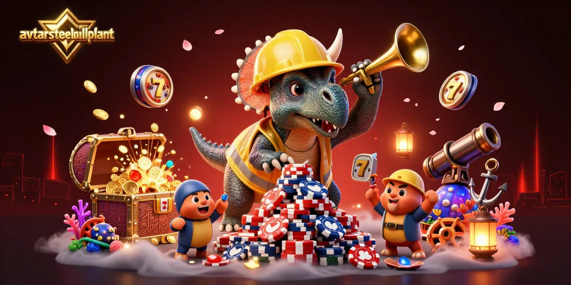Avtarsteelmillplant menghadirkan gambar slot menarik dengan triceratops membangun tumpukan chip poker.