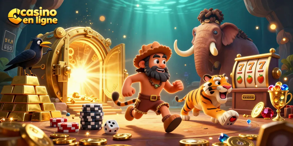 Table de jeu animée dans un casino en ligne avec un duo de personnages et des jetons antiques