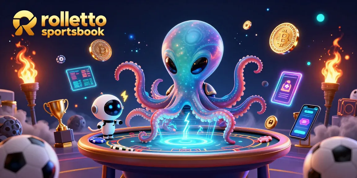 Pariez sur le rolletto sportsbook avec un octopus extraterrestre enthousiaste, ambiance sportive vibrante.