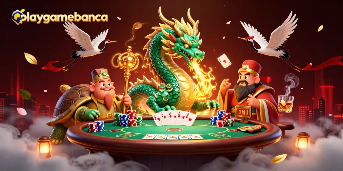 Experience the thrill of poker with playgamebanca's vibrant casino artwork, featuring dynamic characters and game elements.