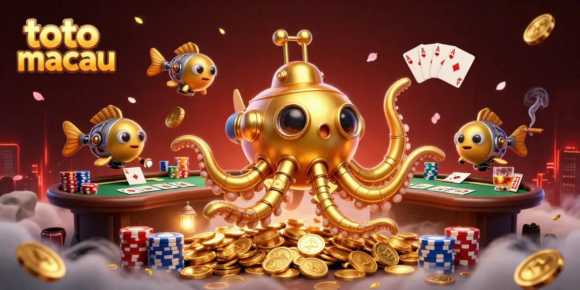 Toto macau menghadirkan penggemar permainan kartu dengan kapal kraken dan tumpukan chip poker dalam suasana meriah.