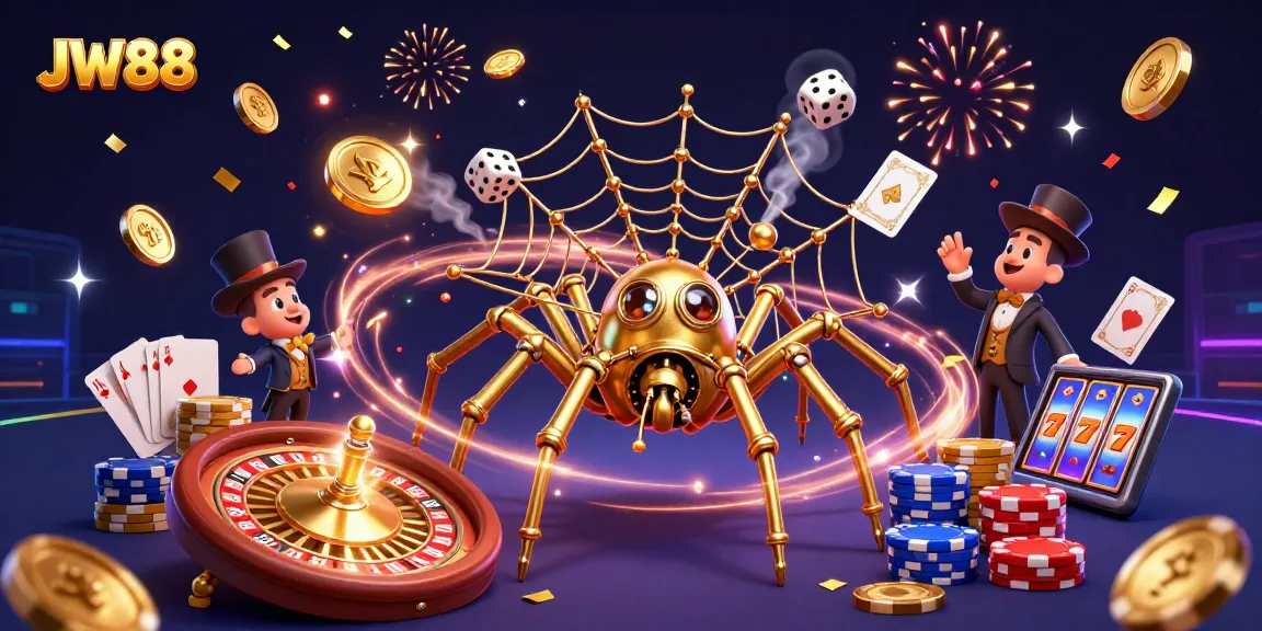 Experience thrilling gameplay at JW88 with a vibrant 3D scene of casino excitement and winnings.