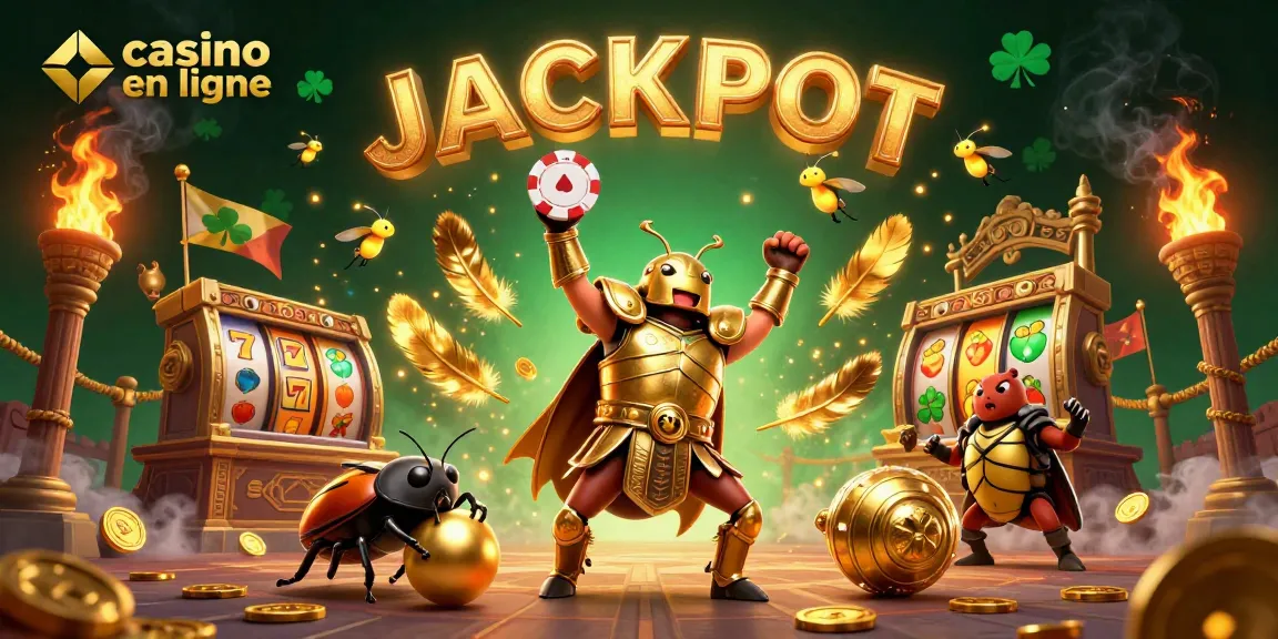 Découvrez un scénario dynamique de casino en ligne avec un scarabée en armure remportant un jackpot.