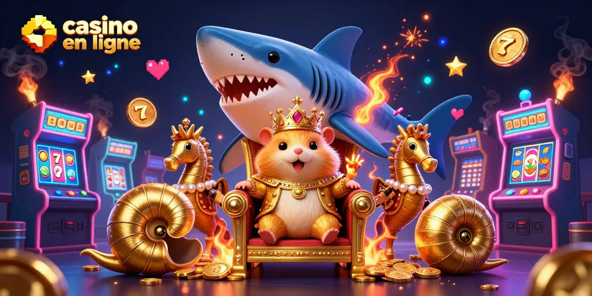 Les joueurs dignes du casino en ligne profitent d'une scène royale avec le roi hamster et des gardes, entourés de machines à sous.