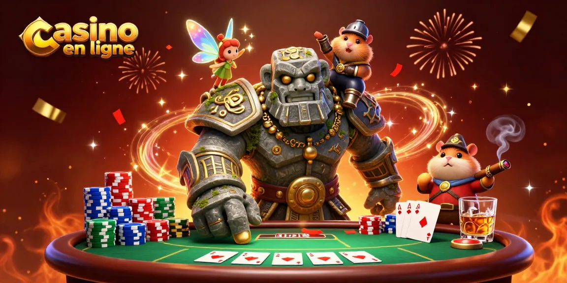 Jouez au casino en ligne avec un golem magique et des cartes de poker pleines de magie.